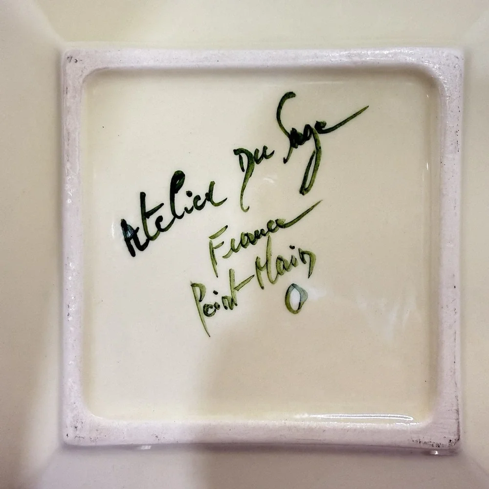 Atelier Du‎ Sage France Mimosa 7X7 Square Plate Hand Painted Blue Yellow #363